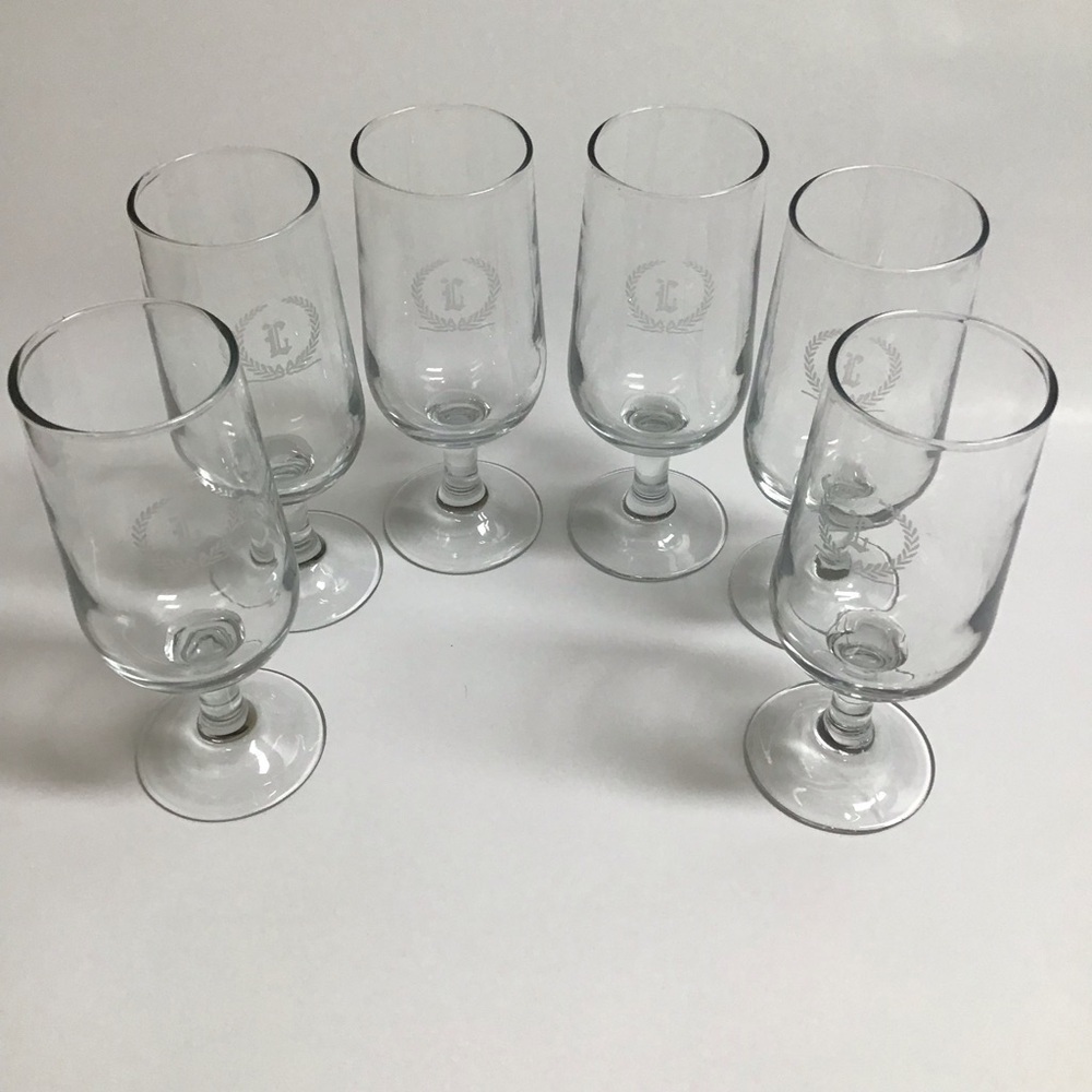 Letter L Monogram Wine Decanter Carafe 6 Glasses SET Etched Clear Glass Barware - Picture 3 of 16